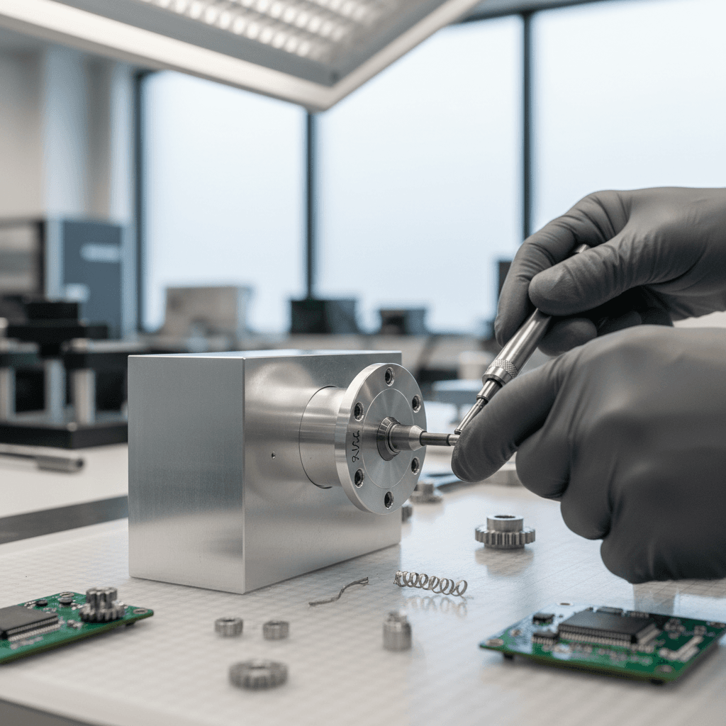 Technician adjusting packing line calibration