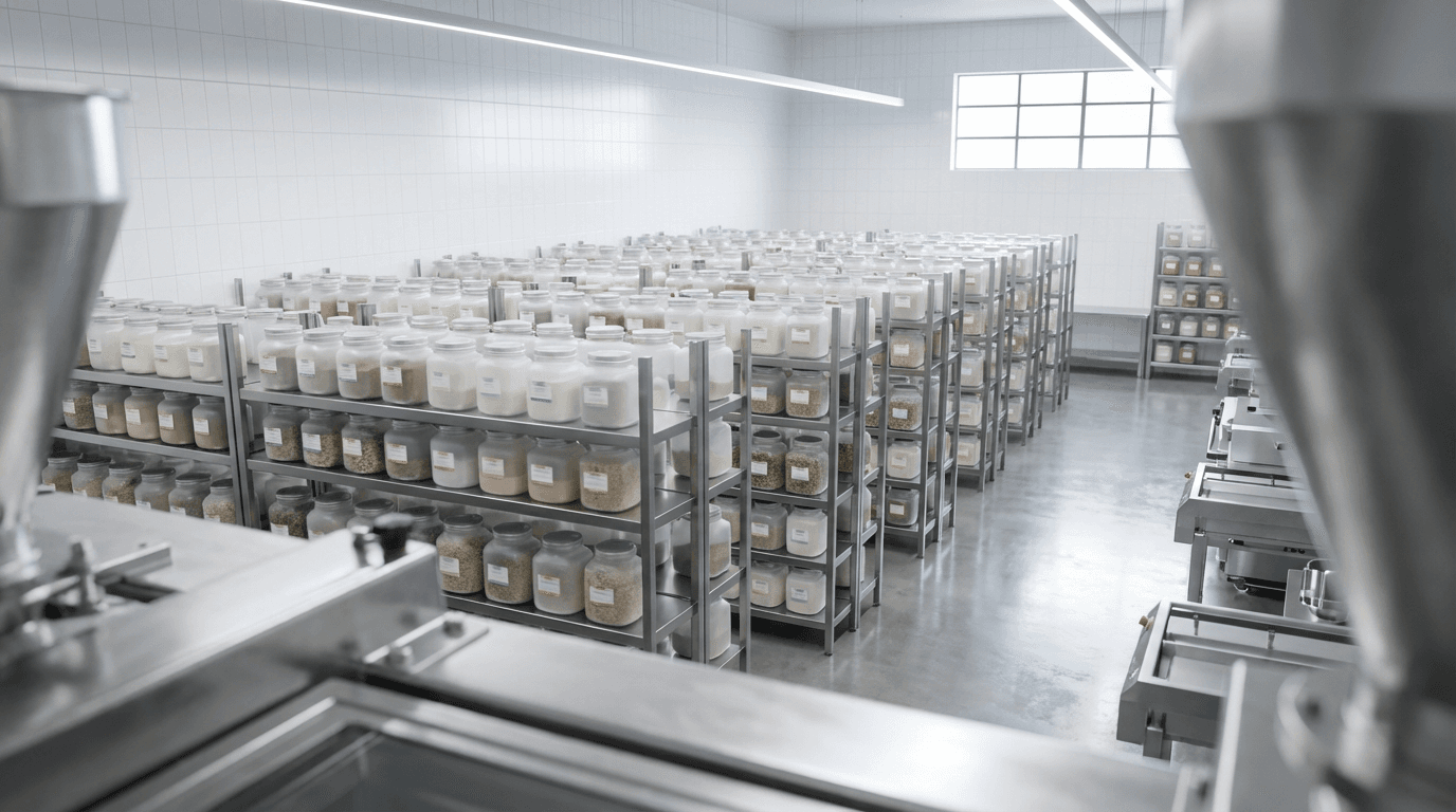 Industrial packing line with machinery in operation